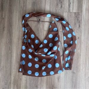 NWOT Zara Brown Polka Dot Scarf Top